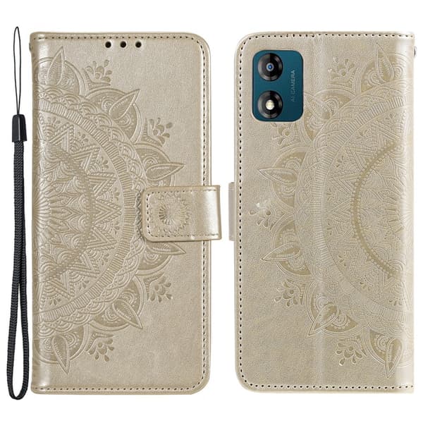SKALO Motorola Moto E13 4G Mandala lompakkokotelo - Kulta