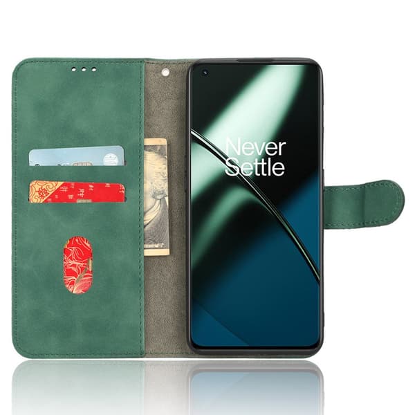 SKALO OnePlus 11 5G Matt PU-læderpungetui - Grøn