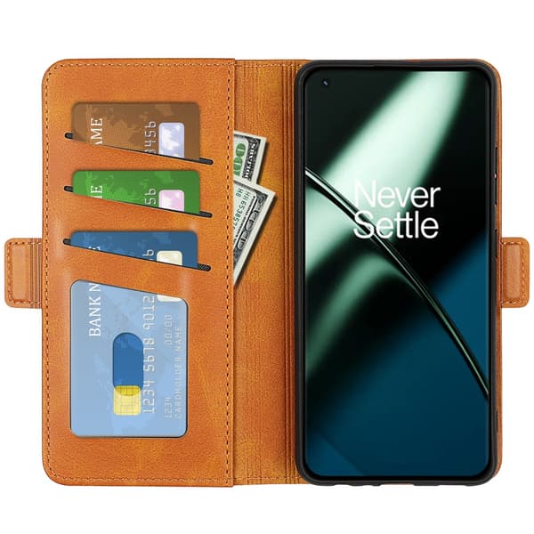 SKALO OnePlus 11 5G Premium Wallet Lompakkokotelo - Vaaleanruskea