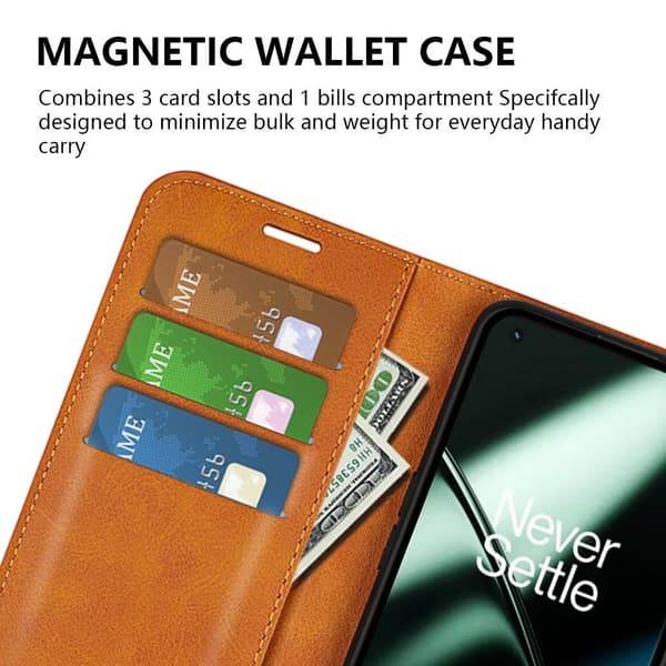 SKALO OnePlus 11 5G Lompakkokotelo PU-nahkaa - Vaaleanruskea
