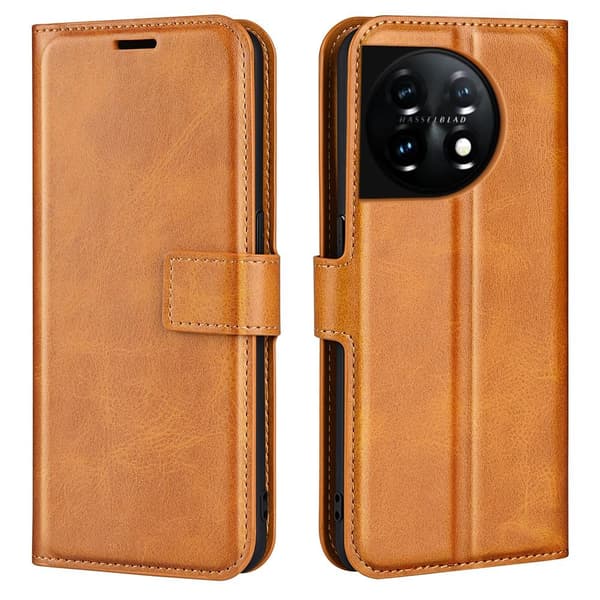SKALO OnePlus 11 5G Lompakkokotelo PU-nahkaa - Vaaleanruskea