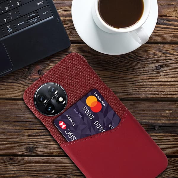 SKALO OnePlus 11 5G Premium PU læder kortholder Cover - Rød