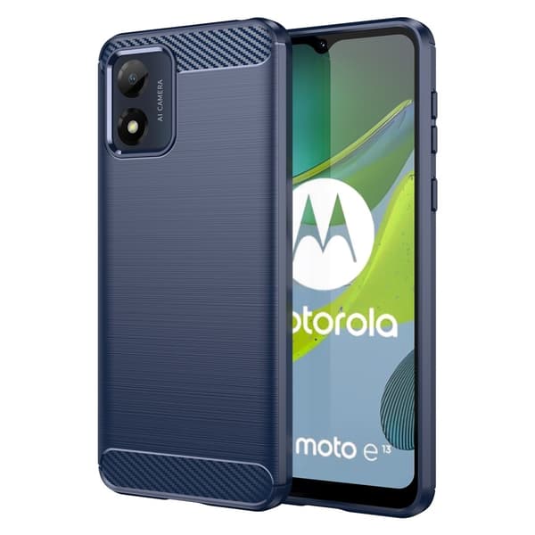 SKALO Motorola Moto E13 4G Armor Carbon Stødsikker TPU-cover Blå