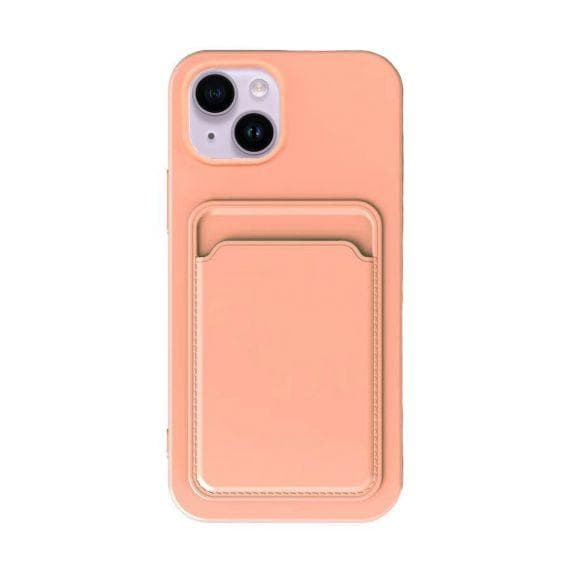 iPhone 14 Silikonskal med Korthållare - Rosa