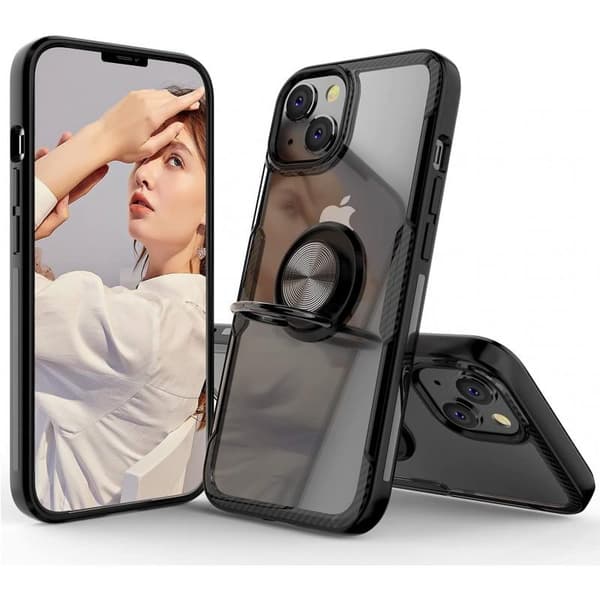 iPhone 14 Praktisk støtsikker veske med ringholder V4