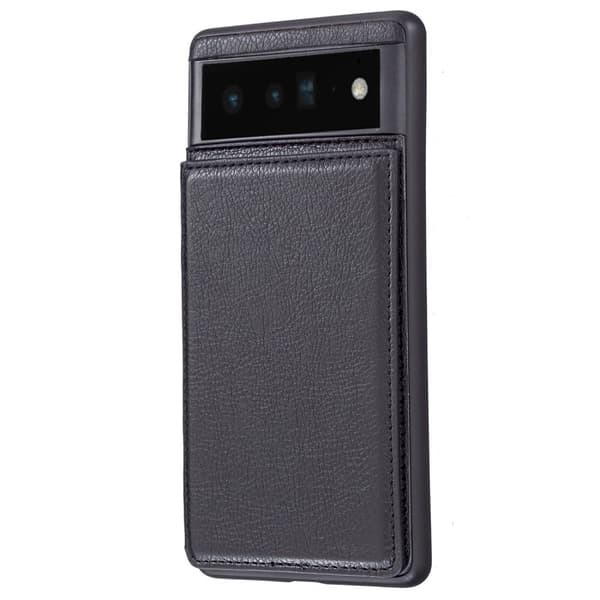 Google Pixel 6A Skal Läderbelagt Med Plånboksfunktion Svart