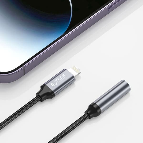 Tech-Protect Ljudadapter Lightning - 3.5mm AUX Hona Nylon Svart