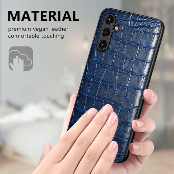 SKALO Samsung A14 4G/5G Crocodile PU Leather Hybrid Cover - Blå