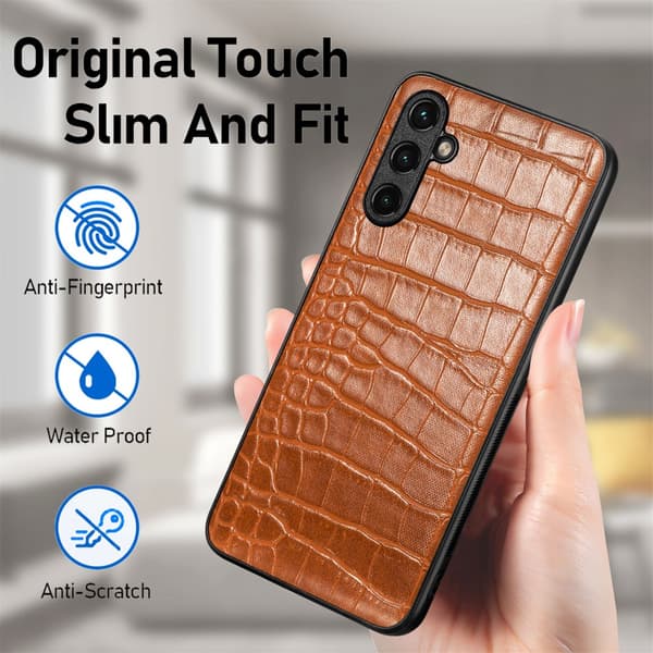 SKALO Samsung A14 4G/5G Crocodile PU Nahka Hybrid Suojakuori - Ruskea
