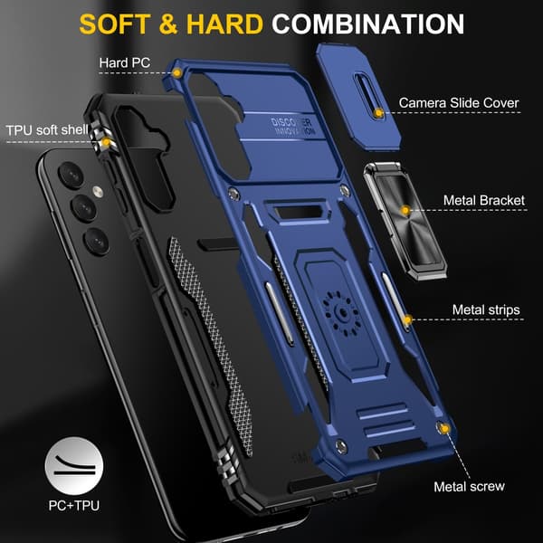 SKALO Samsung A14 4G/5G Armor Hybrid Metallring Kameraslider - Blå