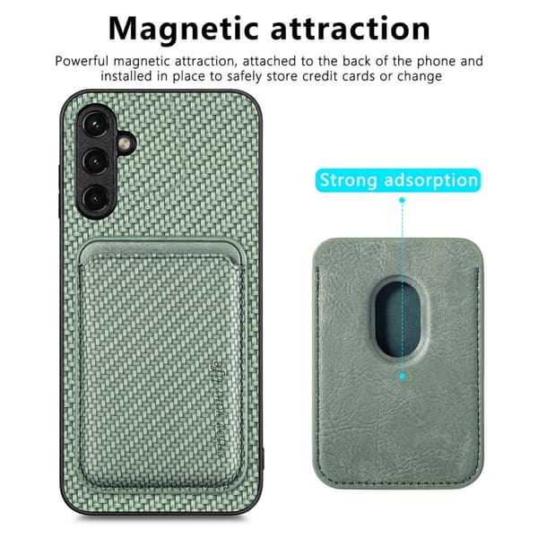 SKALO Samsung A14 4G/5G Carbon Fiber Suojakuori korttipidike - Vihreä