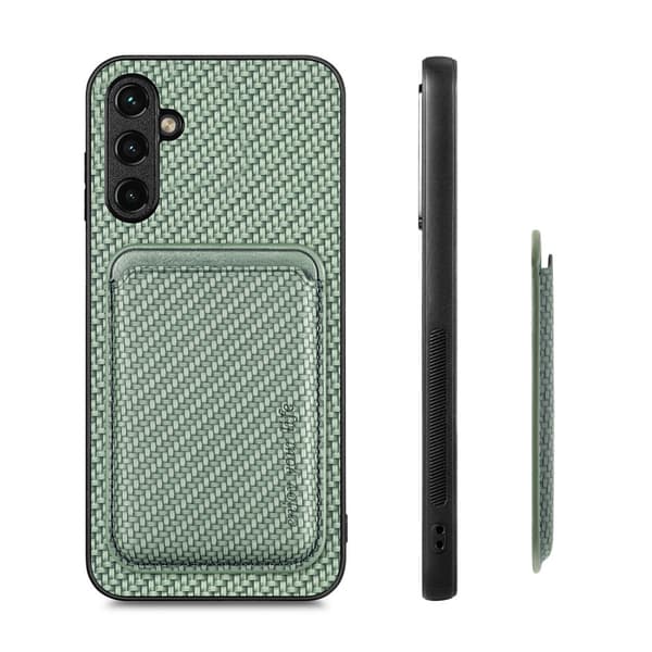 SKALO Samsung A14 4G/5G Carbon Fiber Suojakuori korttipidike - Vihreä