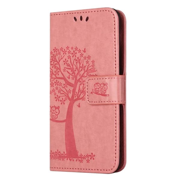 SKALO Samsung A14 4G/5G Owl Tree lompakkokotelo - Pinkki