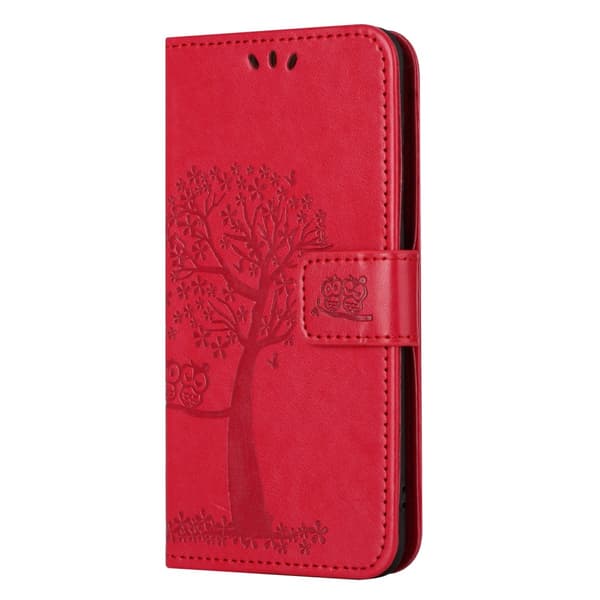 SKALO Samsung A14 4G/5G Owl Tree Flip Cover - Rød