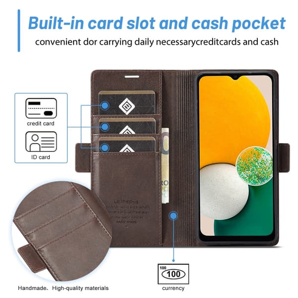 SKALO Samsung A14 4G/5G LC.IMEEKE Lompakkokotelo PU-nahkaa - Ruskea