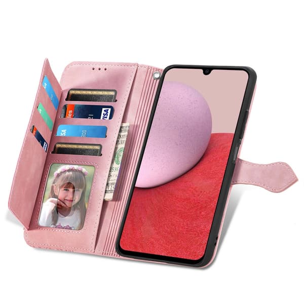 SKALO Samsung A14 4G/5G Big Wallet Flower Pungetaske - Pink