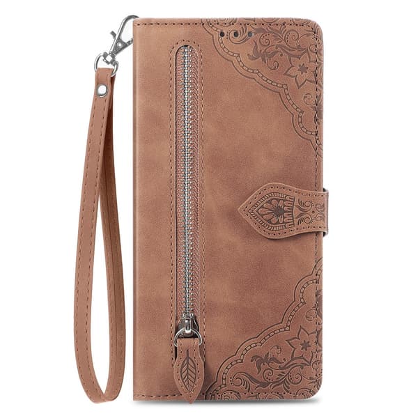 SKALO Samsung A14 4G/5G Big Wallet Flower Pungetaske - Brun