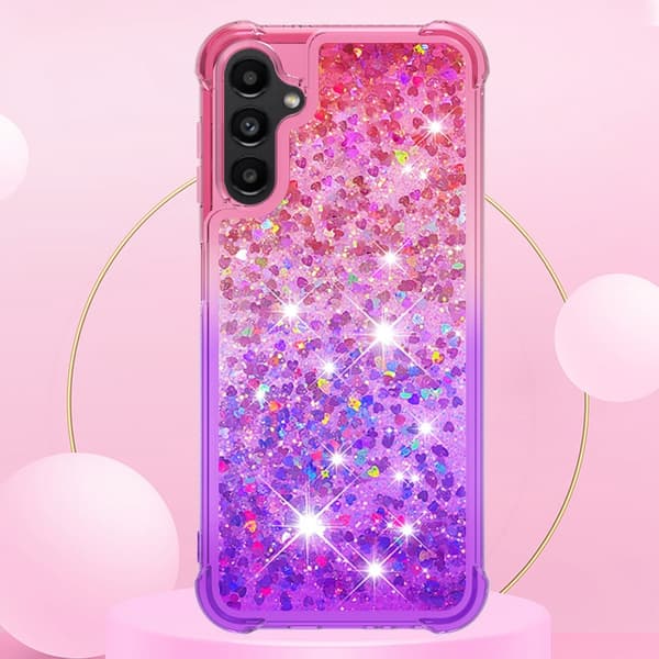 SKALO Samsung A14 5G Kvicksand Glitter Hjerter TPU Cover - Pink-Lilla