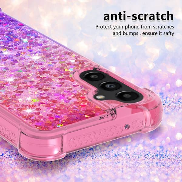 SKALO Samsung A14 5G Kvicksand Glitter Hjerter TPU Cover - Pink-Lilla