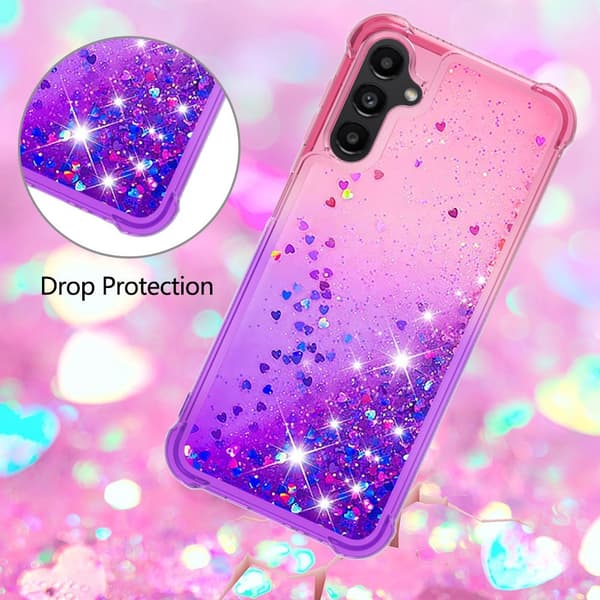 SKALO Samsung A14 5G Kvicksand Glitter Hjerter TPU Cover - Pink-Lilla