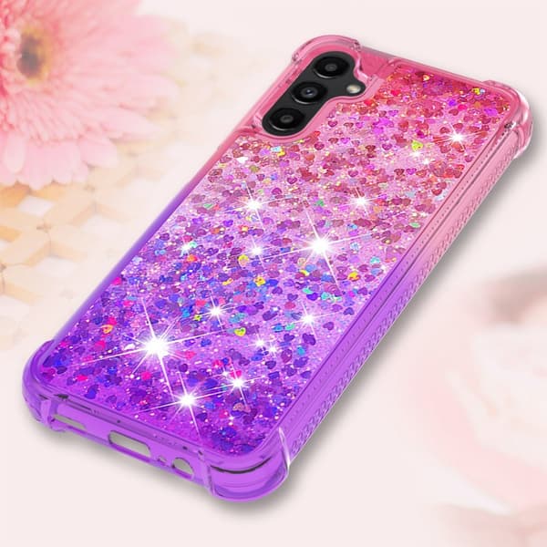 SKALO Samsung A14 5G Kvicksand Glitter Hjerter TPU Cover - Pink-Lilla