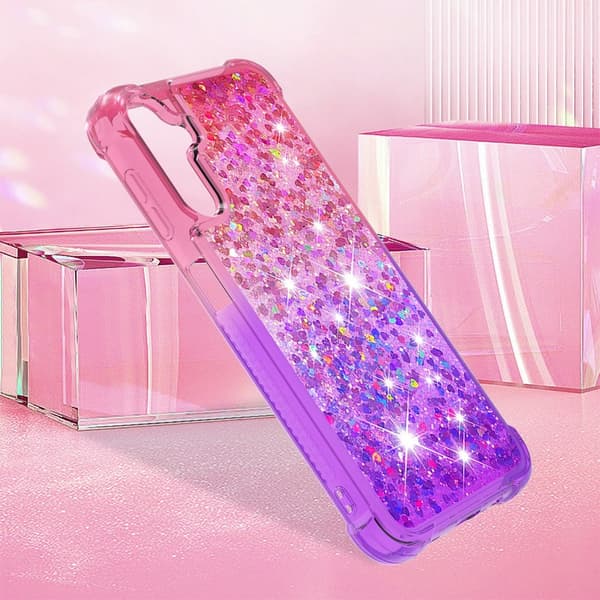 SKALO Samsung A14 5G Kvicksand Glitter Hjerter TPU Cover - Pink-Lilla
