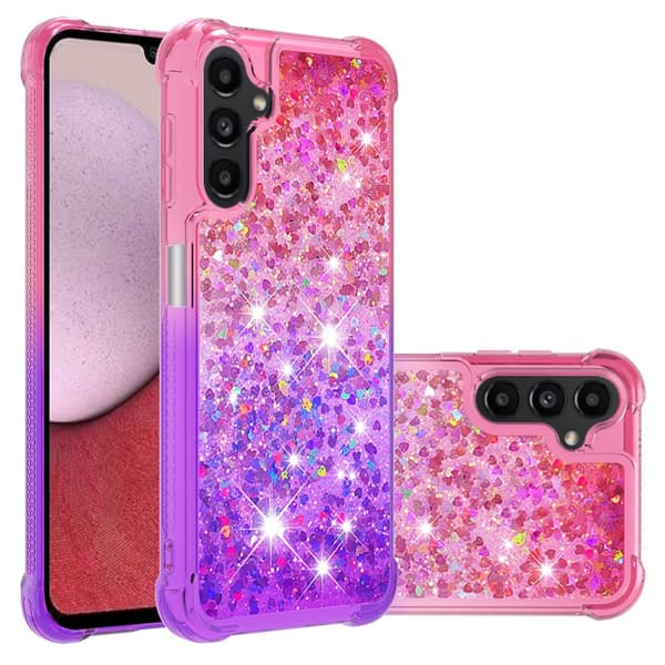 SKALO Samsung A14 5G Kvicksand Glitter Hjerter TPU Cover - Pink-Lilla