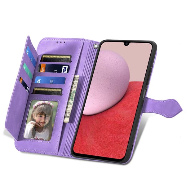 SKALO Samsung A14 4G/5G Big Wallet Flower Lompakkokotelo - Violetti