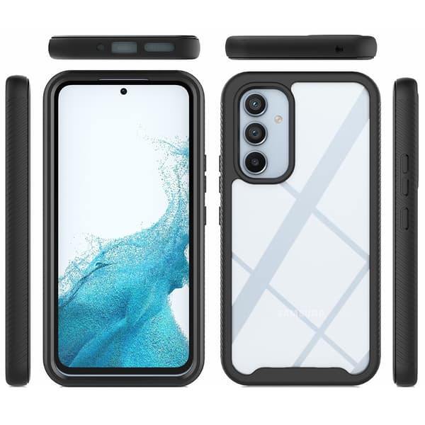 SKALO Samsung A34 5G Stødsikker Clear Hybrid Cover + Skaermbeskyttelse - Sort