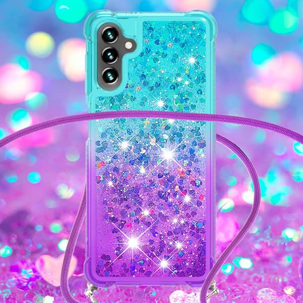 SKALO Samsung A34 5G Kvicksand Glitter Mobile Collar - Turkis-Lilla