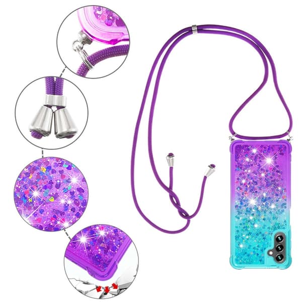 SKALO Samsung A34 5G Kvicksand Glitter Mobile Collar - Turkis-Lilla