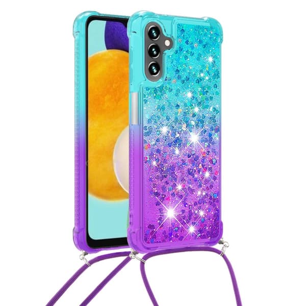 SKALO Samsung A34 5G Kvicksand Glitter Mobile Collar - Turkis-Lilla