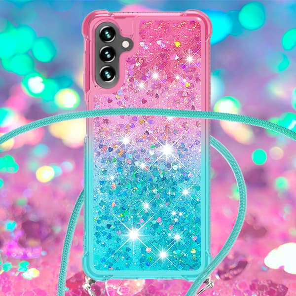 SKALO Samsung A34 5G Kvicksand Glitter Mobile Collar - Pink-Turkis
