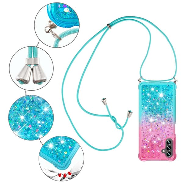 SKALO Samsung A34 5G Kvicksand Glitter Mobile Collar - Pink-Turkis