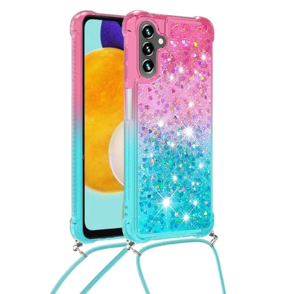 SKALO Samsung A34 5G Kvicksand Glitter Mobile Collar - Pink-Turkis