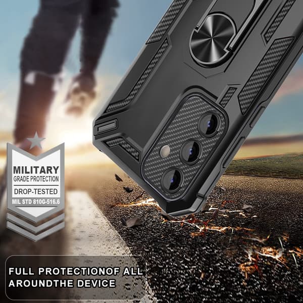 SKALO Samsung A34 5G Armor Hybrid metal ring cover - Sort