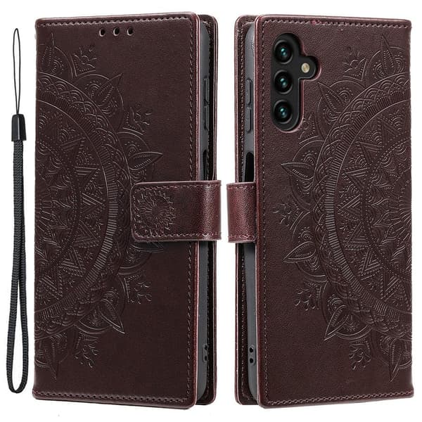 SKALO Samsung A34 5G Mandala lompakkokotelo - Ruskea
