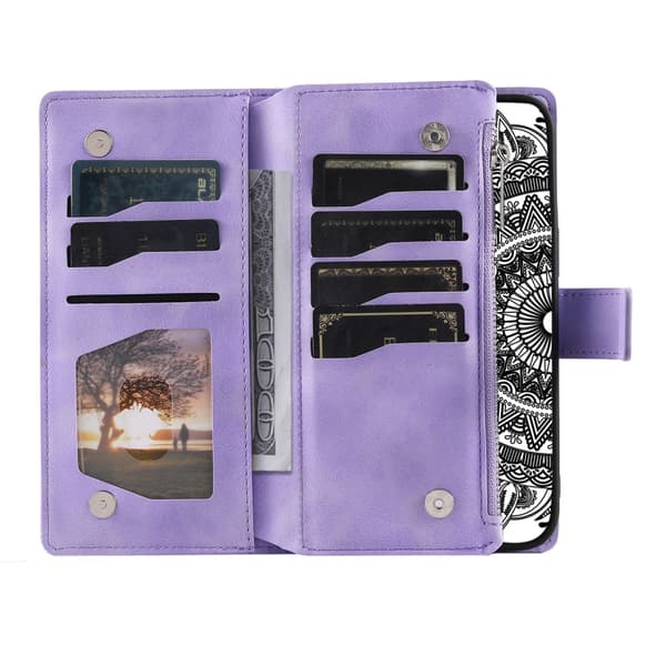 SKALO Samsung A34 5G Big Wallet Mandala Lompakkokotelo - Violetti