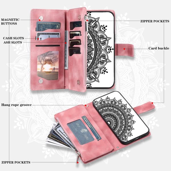 SKALO Samsung A34 5G Big Wallet Mandala Pungetaske - Rosa guld