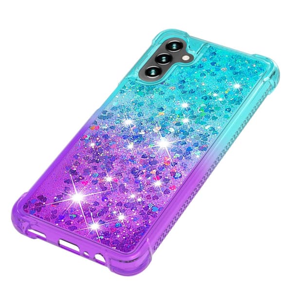 SKALO Samsung A54 5G Kvicksand Glitter Hjerter TPU Cover - Turkis-Lilla