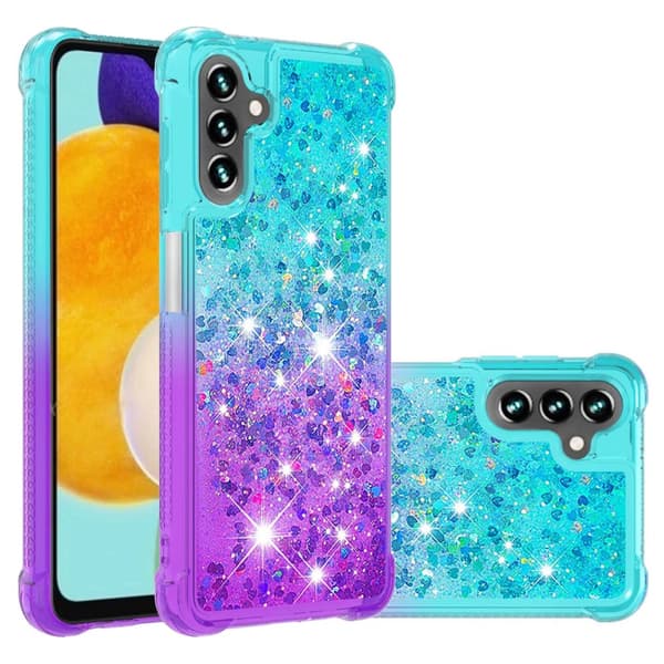 SKALO Samsung A54 5G Kvicksand Glitter Hjerter TPU Cover - Turkis-Lilla