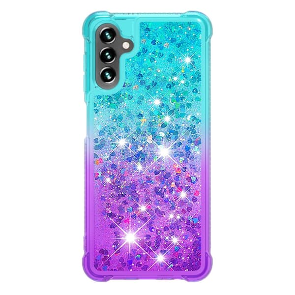SKALO Samsung A54 5G Kvicksand Glitter Hjerter TPU Cover - Turkis-Lilla