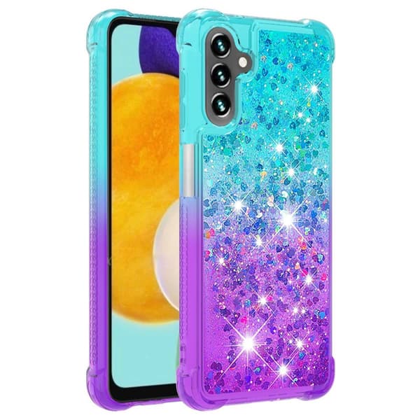 SKALO Samsung A54 5G Kvicksand Glitter Hjerter TPU Cover - Turkis-Lilla