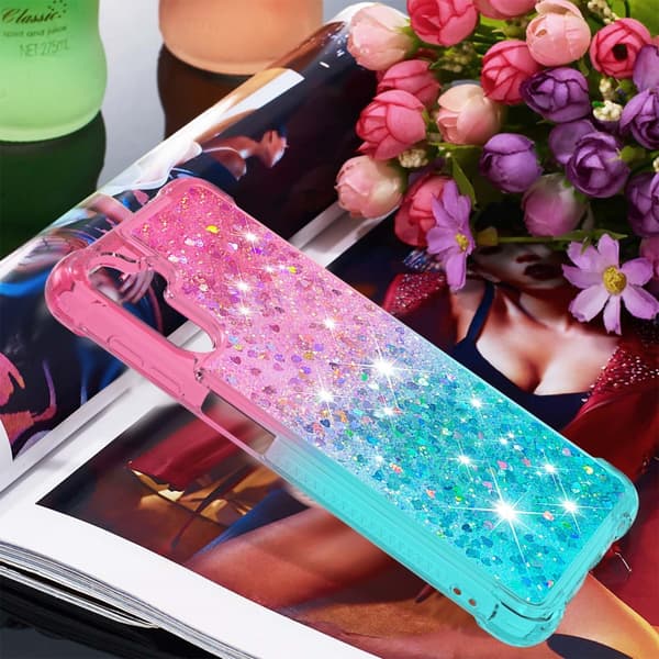 SKALO Samsung A54 5G Kvicksand Glitter Hjärtan TPU-skal - Rosa-Turkos