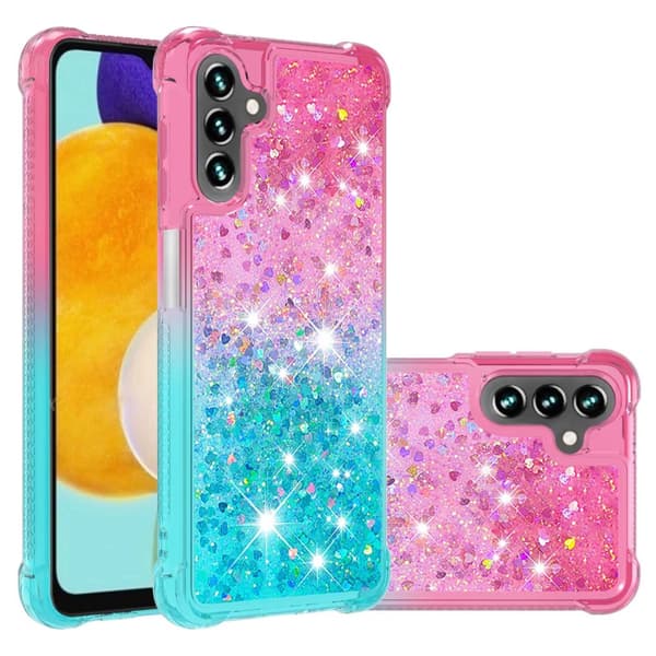 SKALO Samsung A54 5G Kvicksand Glitter Hjärtan TPU-skal - Rosa-Turkos