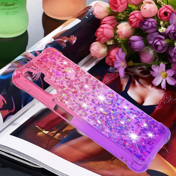 SKALO Samsung A54 5G Kvicksand Glitter Hjärtan TPU-skal - Rosa-Lila