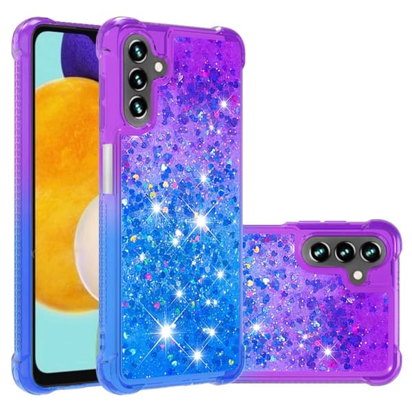 SKALO Samsung A54 5G Juoksuhiekka Glitter Sydämet TPU kuori - Violetti-Sininen