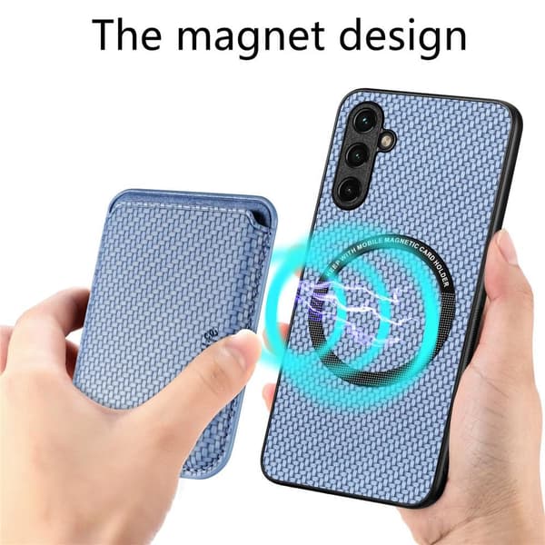 SKALO Samsung A54 5G Carbon Fiber Cover med kortholder - Blå