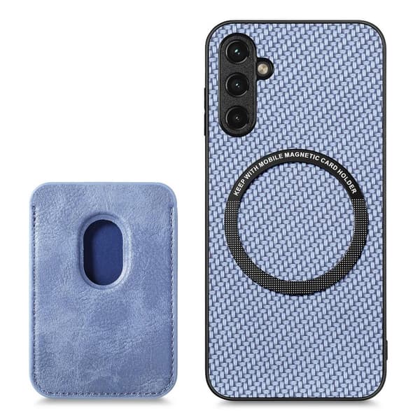 SKALO Samsung A54 5G Carbon Fiber Cover med kortholder - Blå