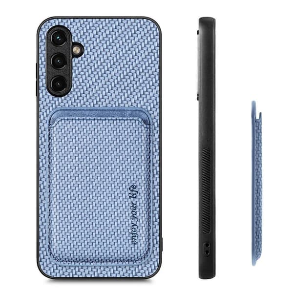 SKALO Samsung A54 5G Carbon Fiber Cover med kortholder - Blå